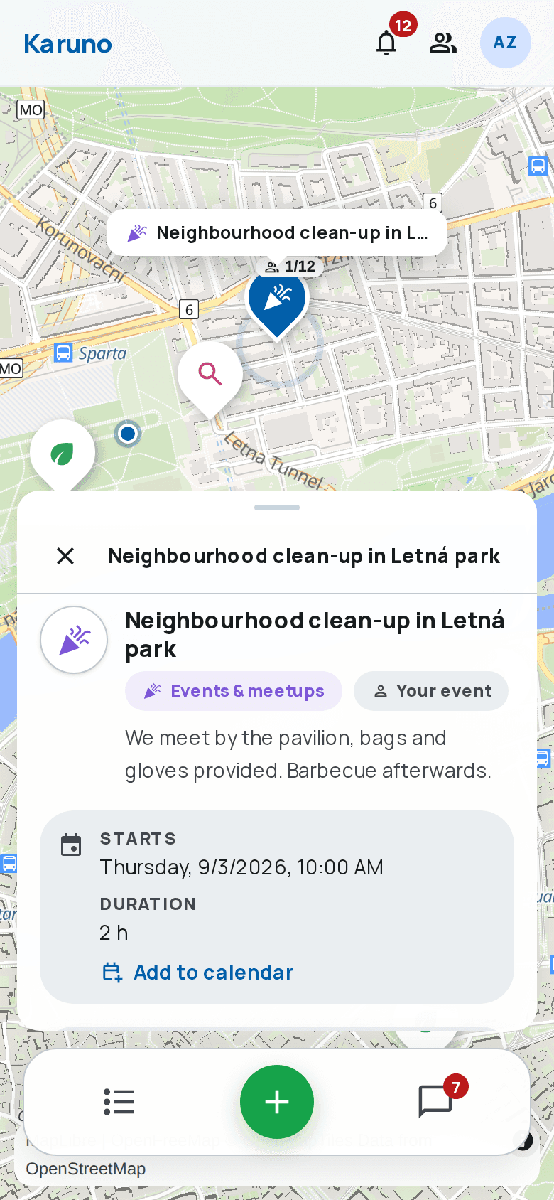 An event detail in the Karuno app