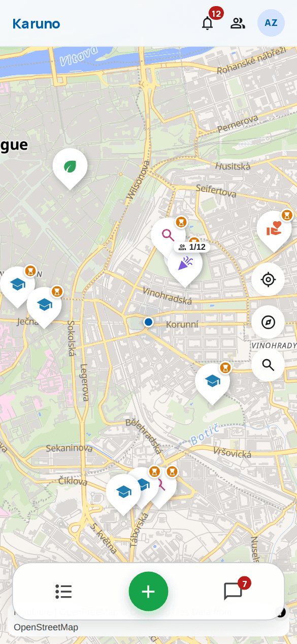 The Karuno map with request and event pins