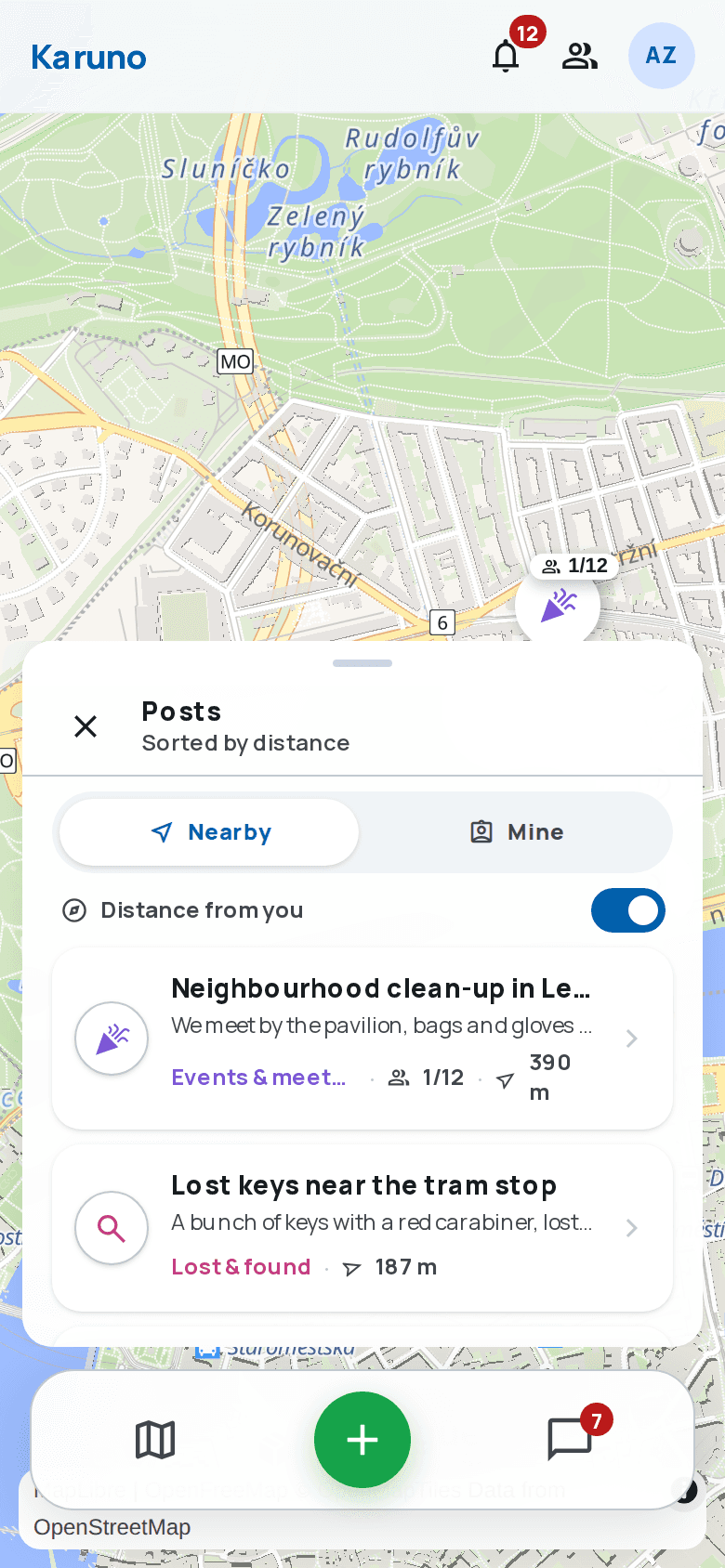 A list of posts nearby